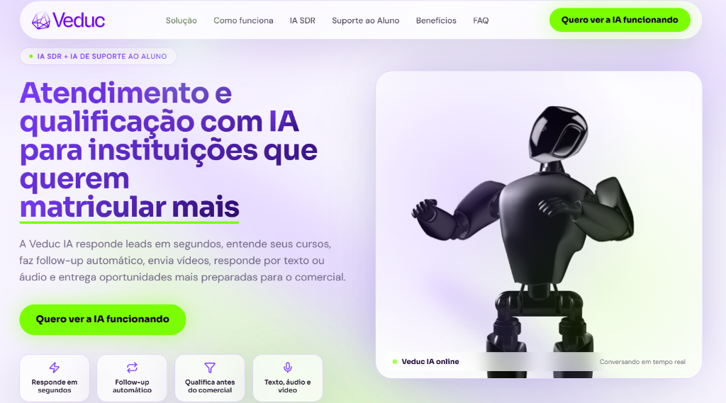 Hero da Landing Page Veduc IA - Atendimento e qualificação com IA